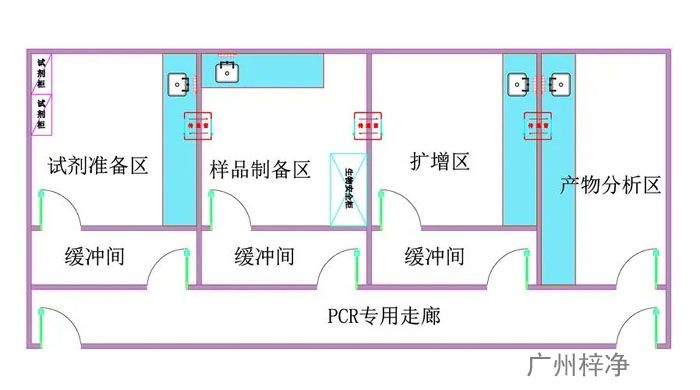RCR实验室规划平面图 PCR实验室传递窗选型参考