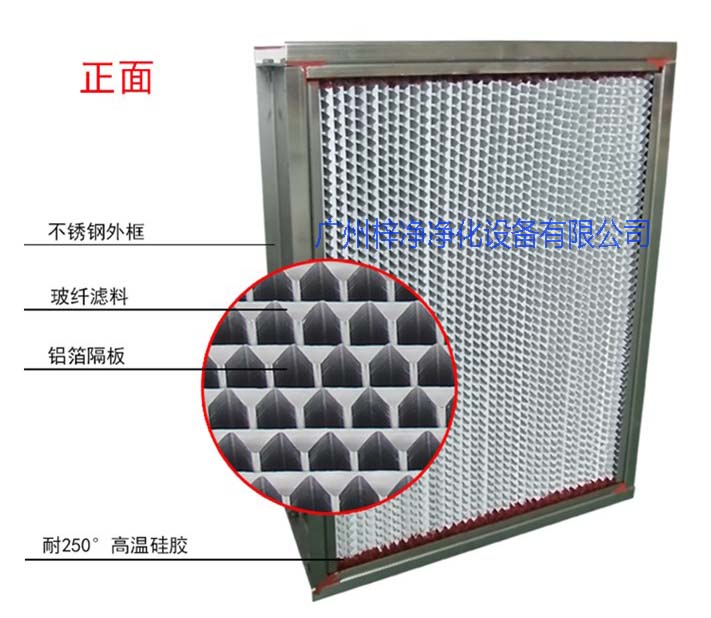 耐高温高效过滤器主要是以高性能的耐高温超细玻璃纤维滤纸作过滤介质,铝箔瓦楞片作间隔物,SUS304不锈钢板作框架,用耐高温密封胶密封装配而成。 耐高温高效过滤器使用前注意事项